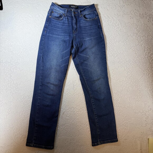 ENJEAN Denim - ENJEAN Jeans Juniors 1 Blue High Rise Straight Slim Dark Wash Stretch Denim